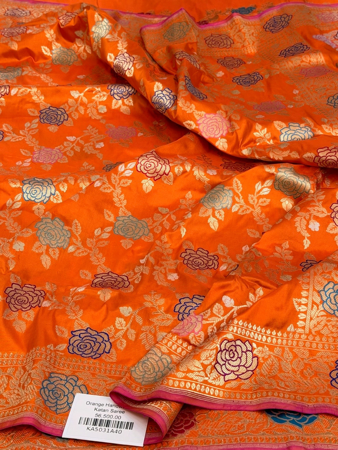 Orange Handwoven Pure Banarasi Katan Silk Saree