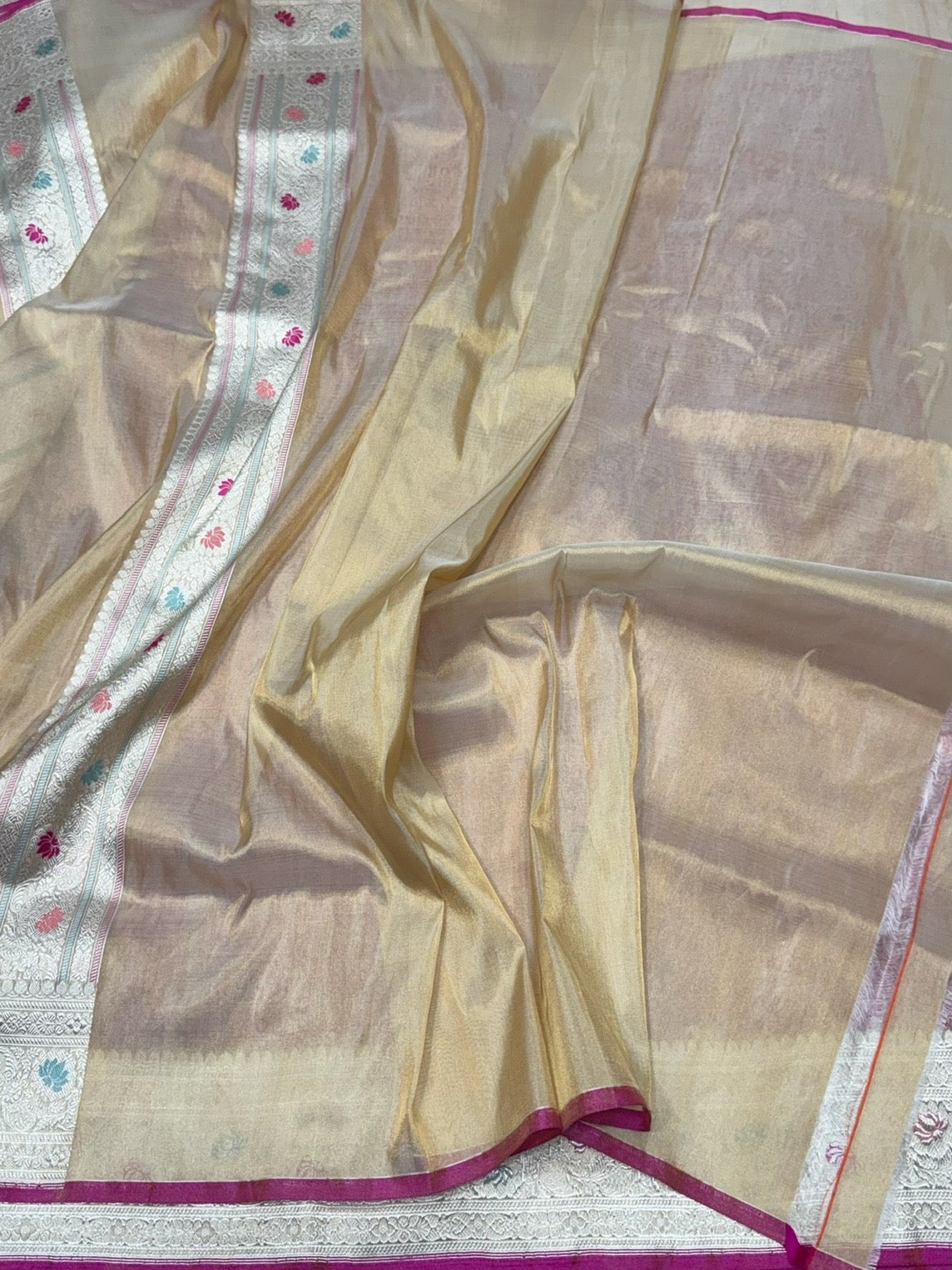 Pastel Pink Handwoven Pure Banarasi Tissue Silk Saree – Ektara Tissue, Kadwa Weave, Lightweight Banarasi