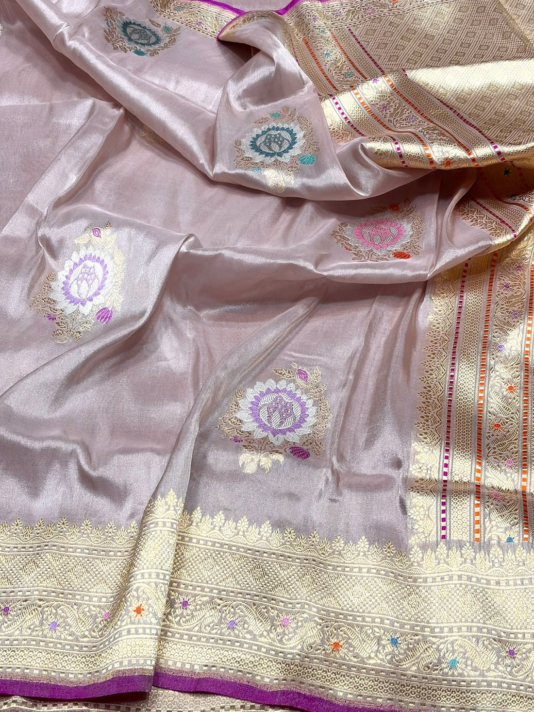 Baby Pink Handwoven Pure Banarasi Tissue Silk Saree