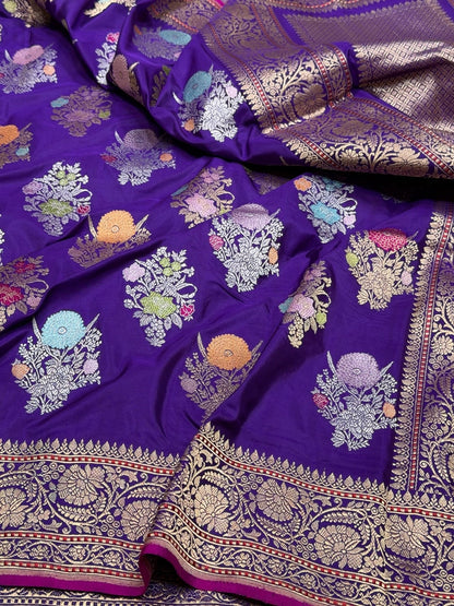 Purple Handwoven Pure Banarasi Silk Saree in Kadwa Weave