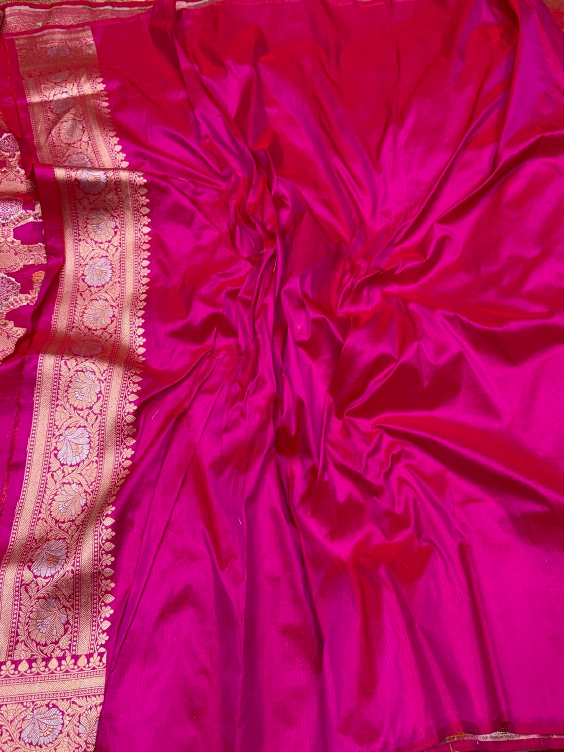 Rani Pink Banarasi Minakari Pure Katan Silk Saree