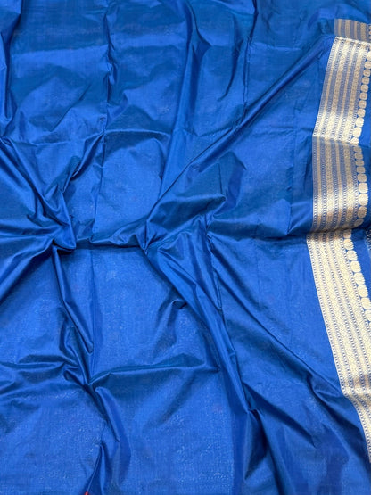 German Blue Handwoven Pure Banarasi Silk Brocade Saree