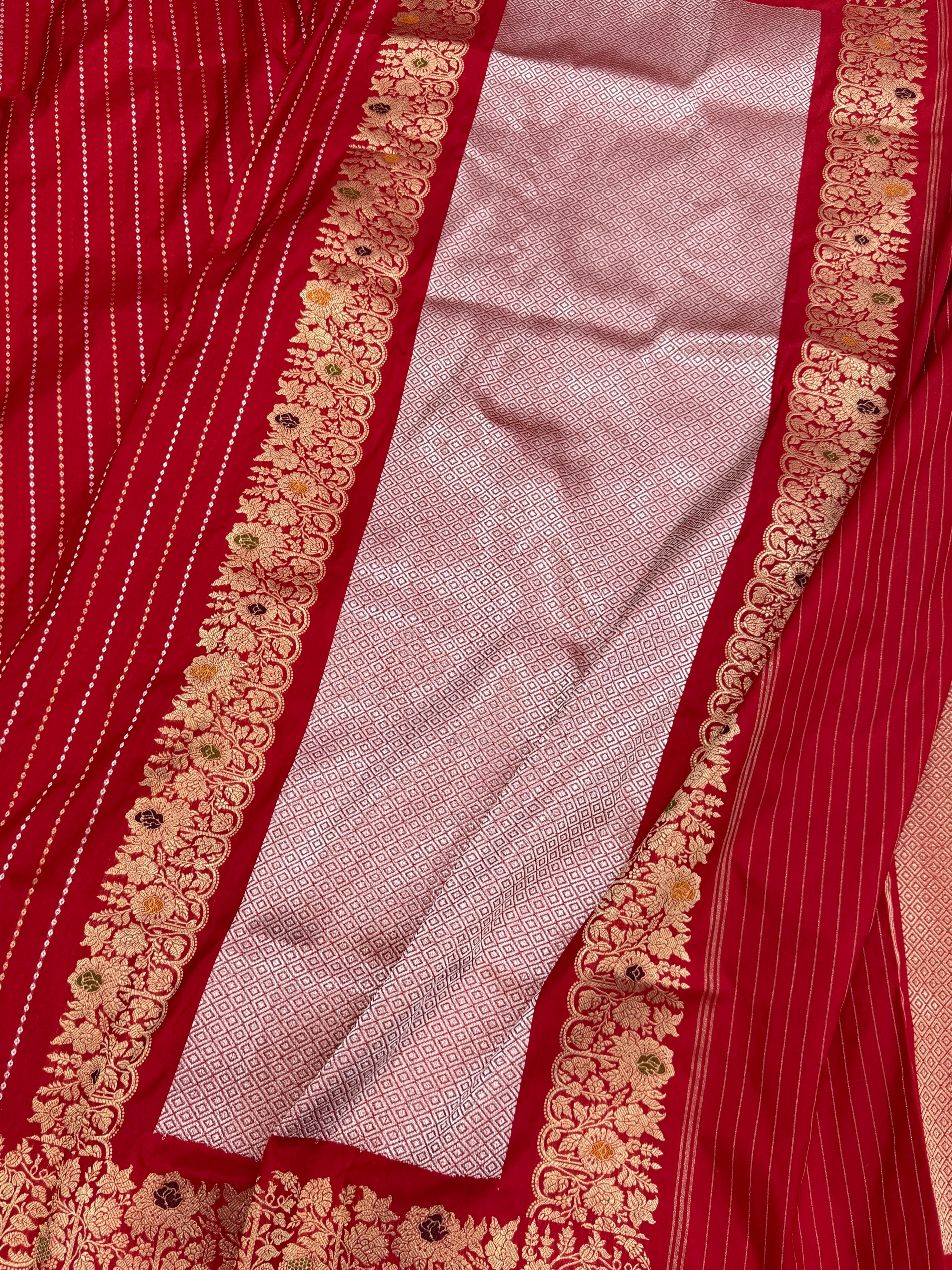 Handwoven Pure Banarasi Silk Saree – Kadwa Weave in 100% Katan Mulberry Silk