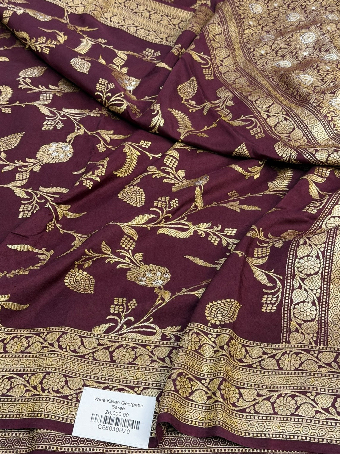 Wine Handwoven Katan Georgette Saree