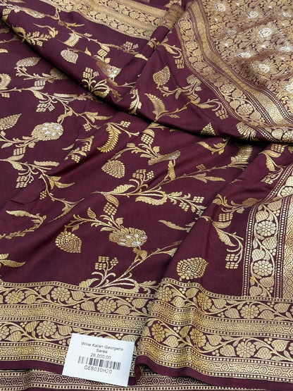 Wine Handwoven Katan Georgette Saree