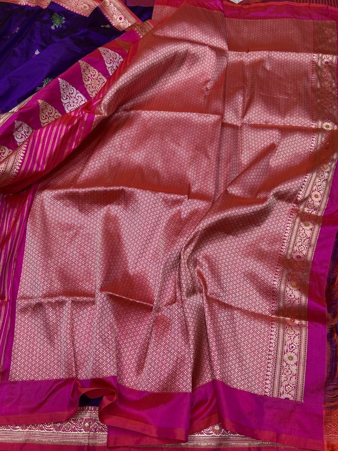 Purple Handwoven Pure Banarasi Silk Saree – Katan Silk, Minakari Kadwa Weave &amp; Traditional Craftsmanship