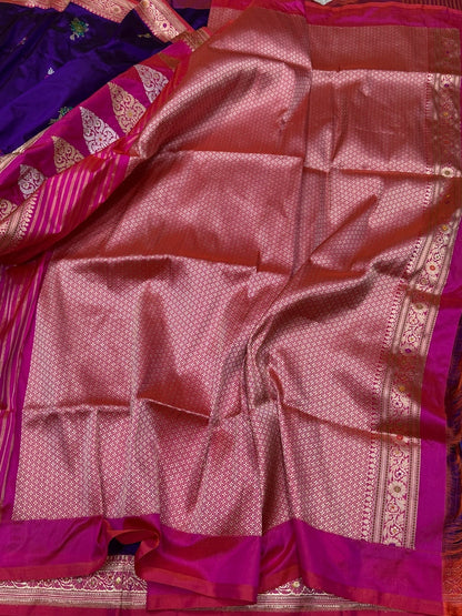 Purple Handwoven Pure Banarasi Silk Saree – Katan Silk, Minakari Kadwa Weave &amp; Traditional Craftsmanship