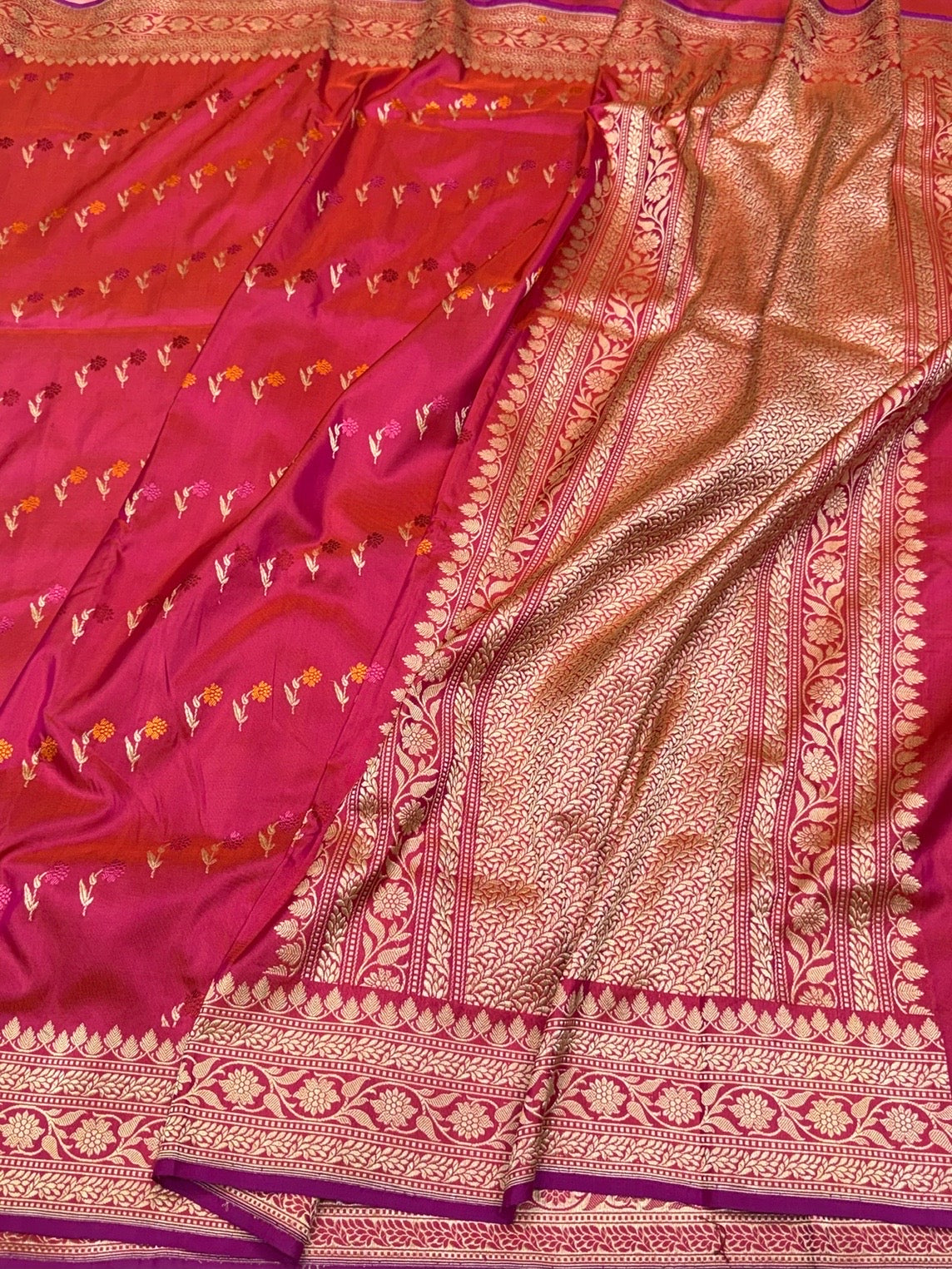 Orangish Pink Handwoven Pure Banarasi Silk Saree