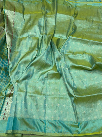 Sea Green Handwoven Pure Banarasi Ektara Silk Saree – Kadwa Weave | Authentic Banaras Handloom
