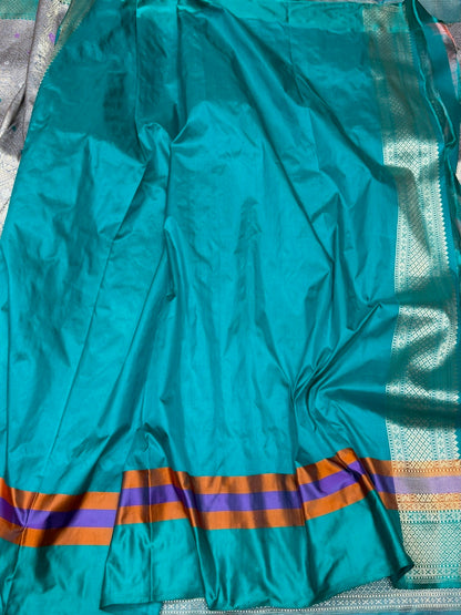 Grey Banarasi Silk Brocade Saree with Satin Border – Katan Silk Elegance