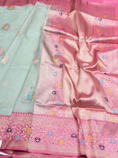 Pista Green Handwoven Banarasi Pure Organza Silk Saree
