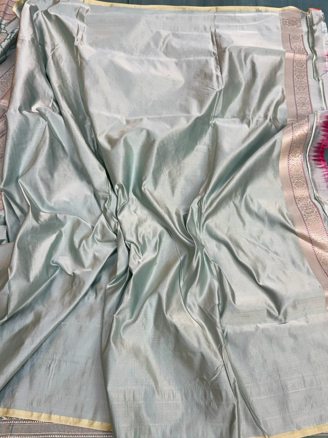 Ice Blue Handwoven Pure Banarasi Satin Silk Saree