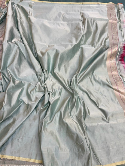 Ice Blue Handwoven Pure Banarasi Satin Silk Saree