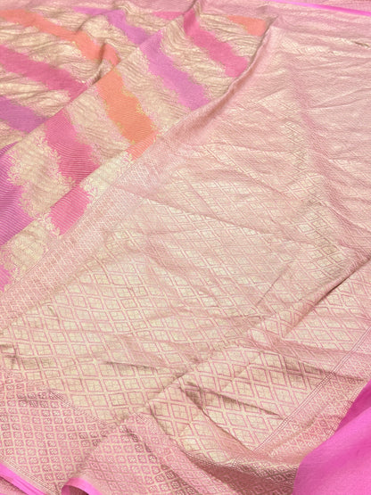 Baby Pink Pure Banarasi Chiffon Georgette Saree