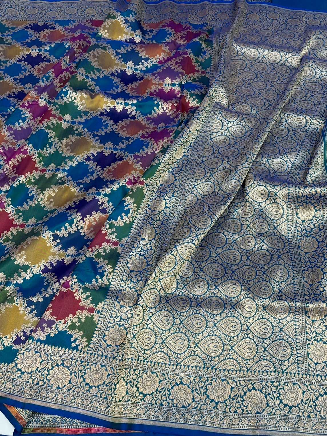 Peacock Blue Rangkaat Banarasi Pure Katan Silk Saree
