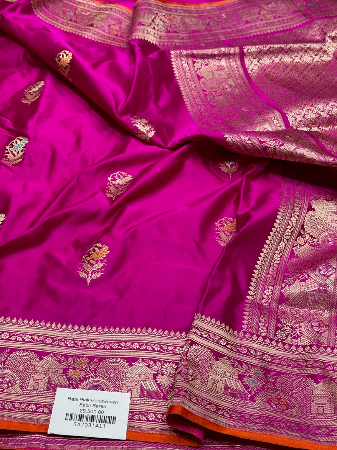 Rani Pink Handwoven Pure Banarasi Satin Silk Saree