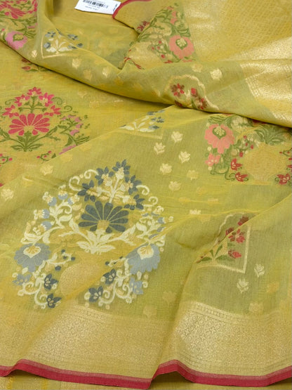 Mehndi Green Pure Muslin Cotton Jamdani Saree