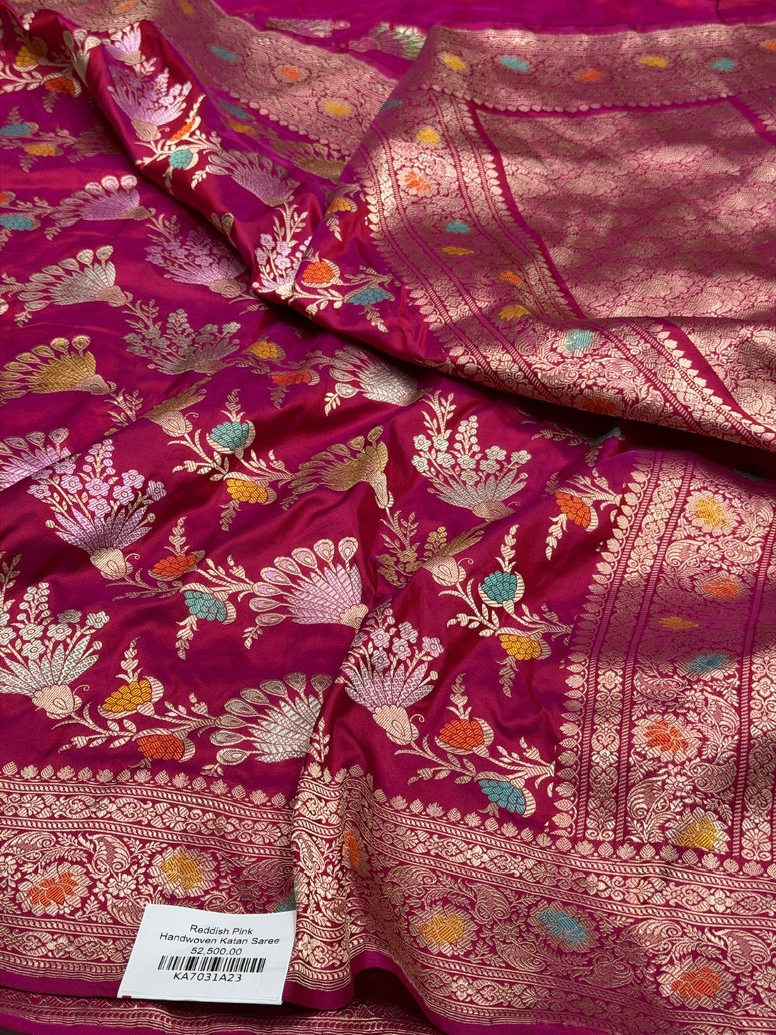Reddish Pink Handwoven Pure Silk Banarasi Saree