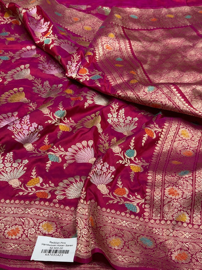 Reddish Pink Handwoven Pure Silk Banarasi Saree