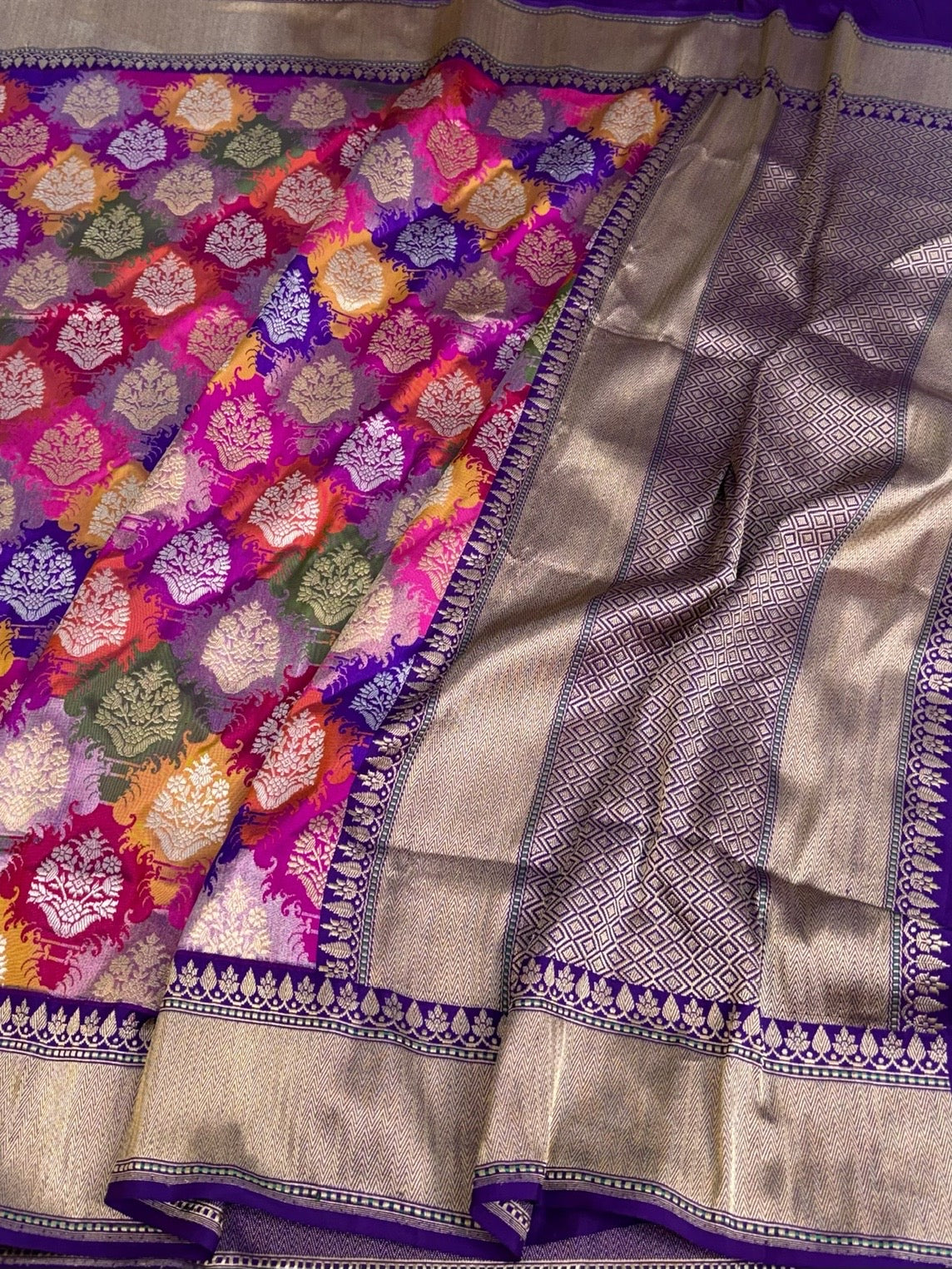 Purple Handwoven Pure Banarasi Rangkaat Silk Saree