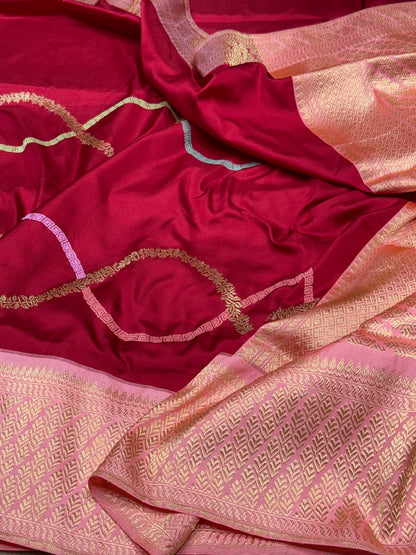 Red Handwoven Ektara Pure Banarasi Silk Saree
