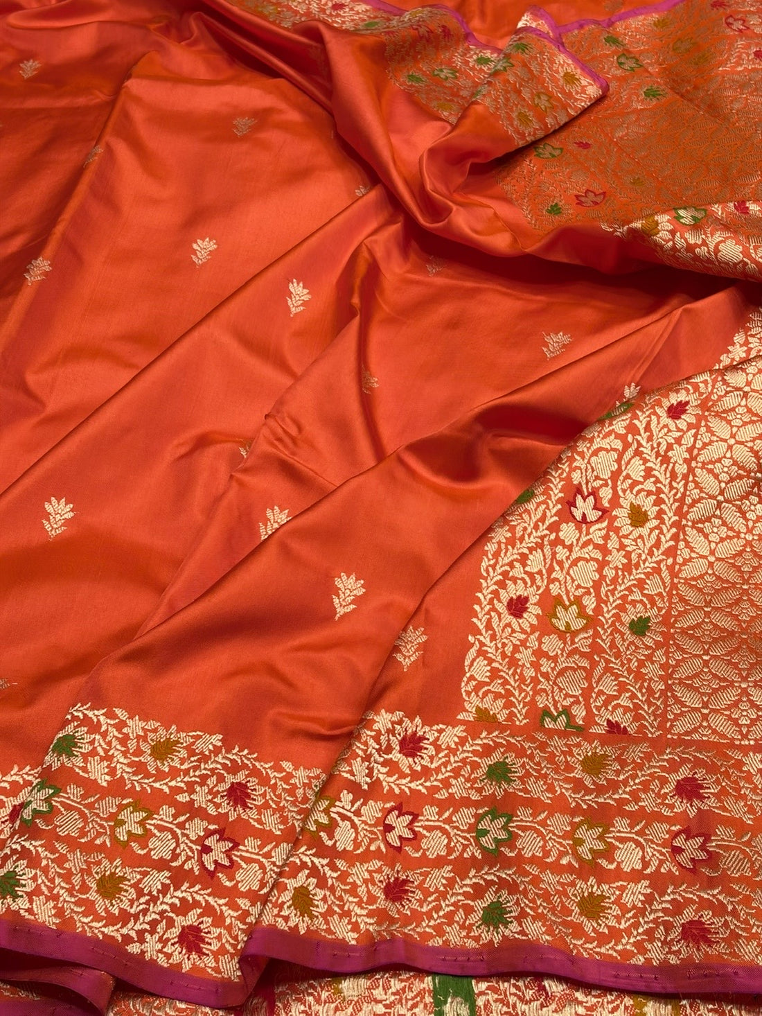 Orange Handwoven Pure Banarasi Ektara Silk Saree