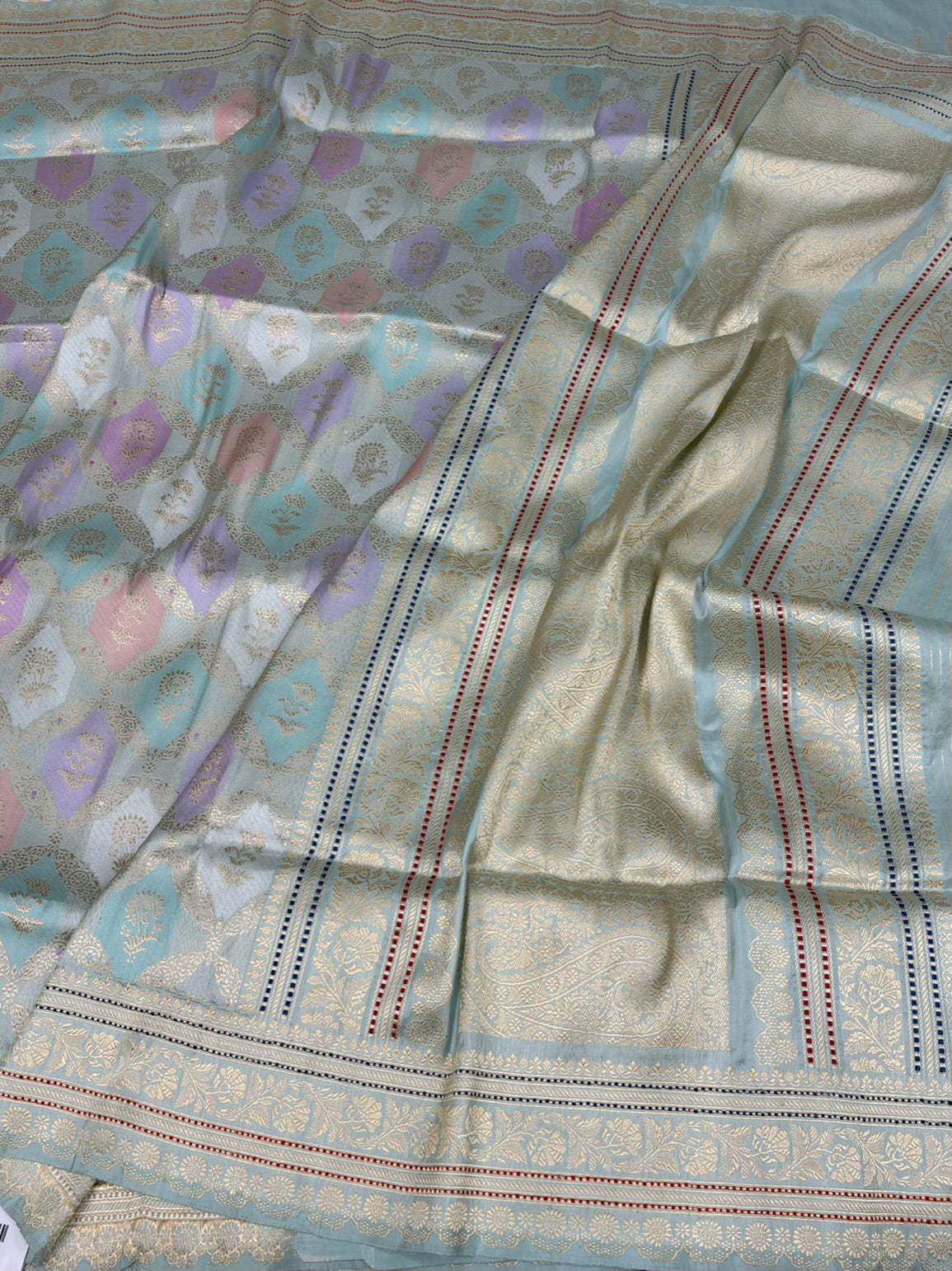 Powder Blue Handwoven Rangkaat Pure Banarasi Silk Saree