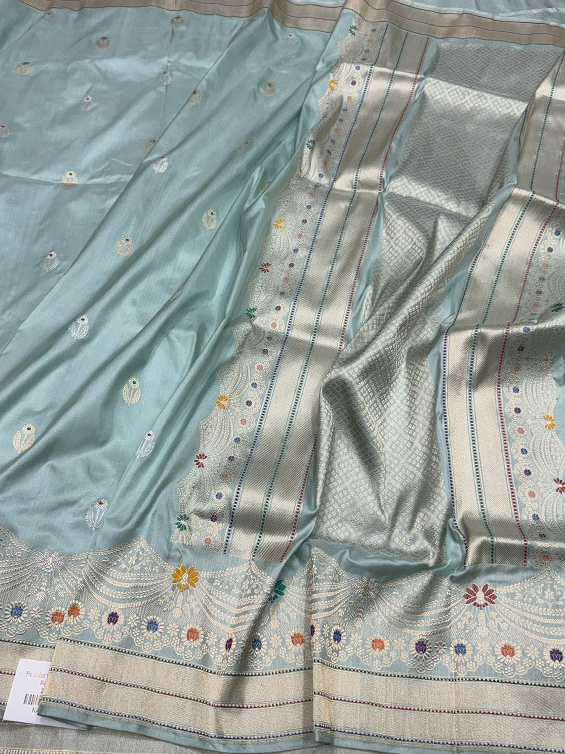 Powder Blue Handwoven Pure Banarasi Silk Saree