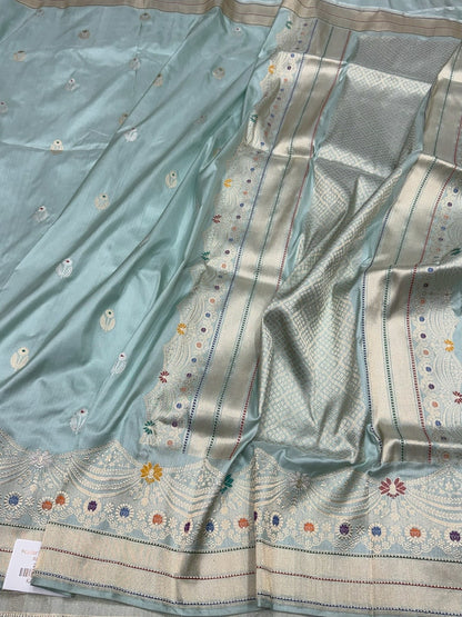 Powder Blue Handwoven Pure Banarasi Silk Saree