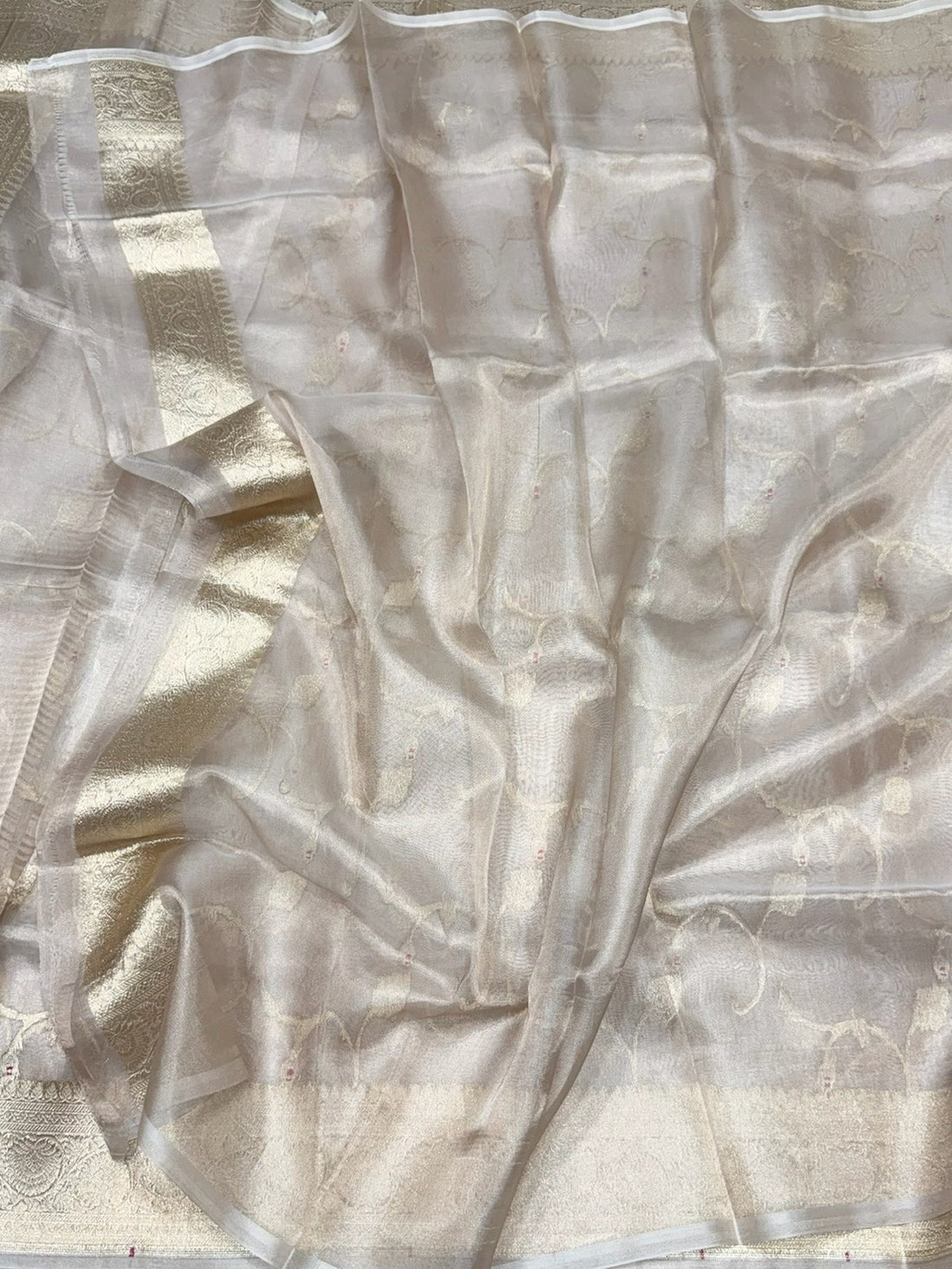 Champagne Gold Pure Banarasi Tissue Silk Saree Pure Kora Tissue