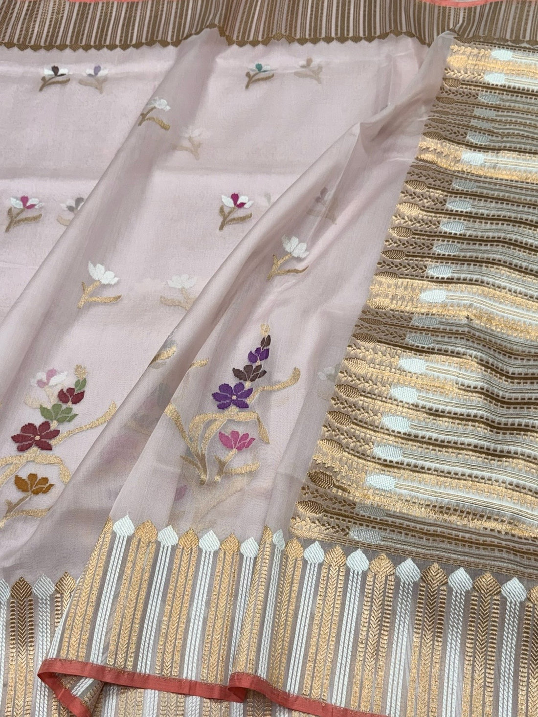 Cream Pure Organza Jamdani Saree