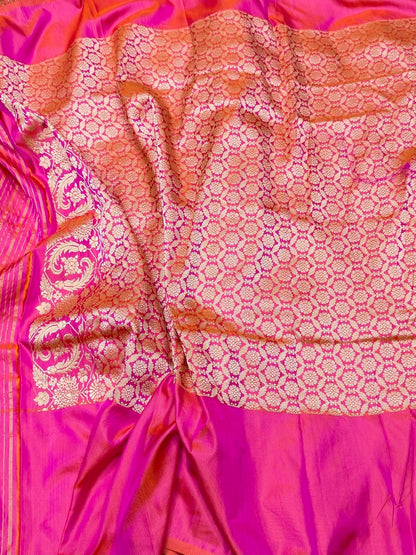 Powder Pink Handwoven Pure Banarasi Ektara Silk Saree