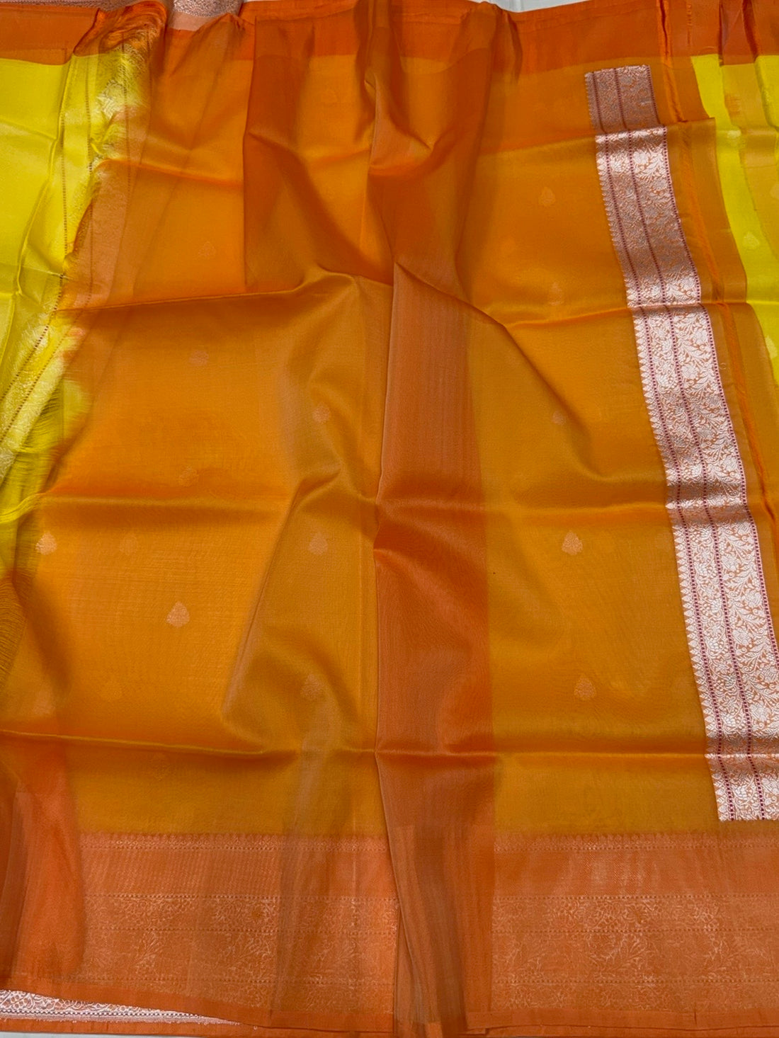 Yellow Handwoven Pure Organza Silk Saree