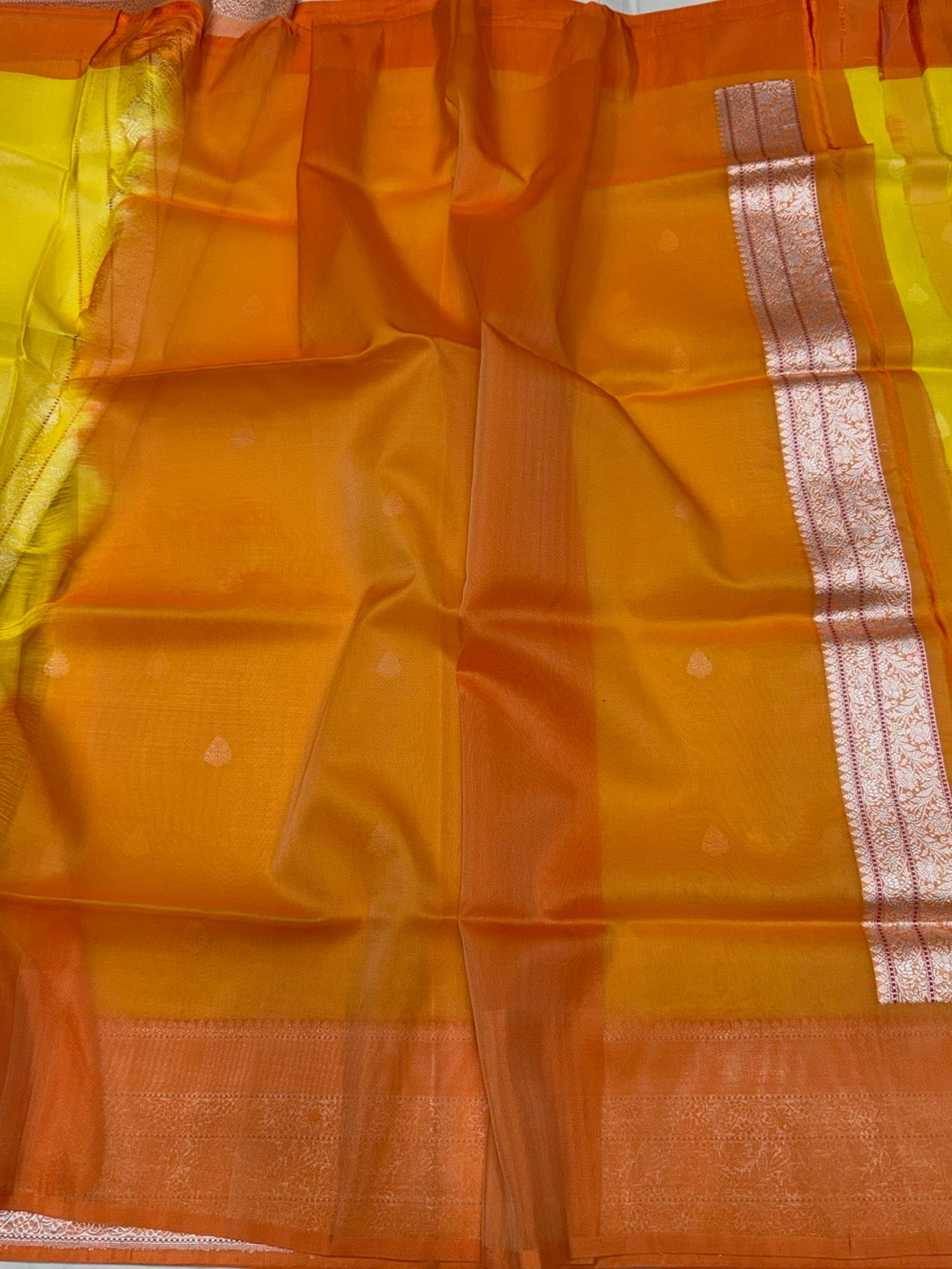 Yellow Handwoven Pure Organza Silk Saree