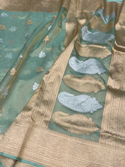 Sea Green Handwoven Pure Banarasi Tissue Saree