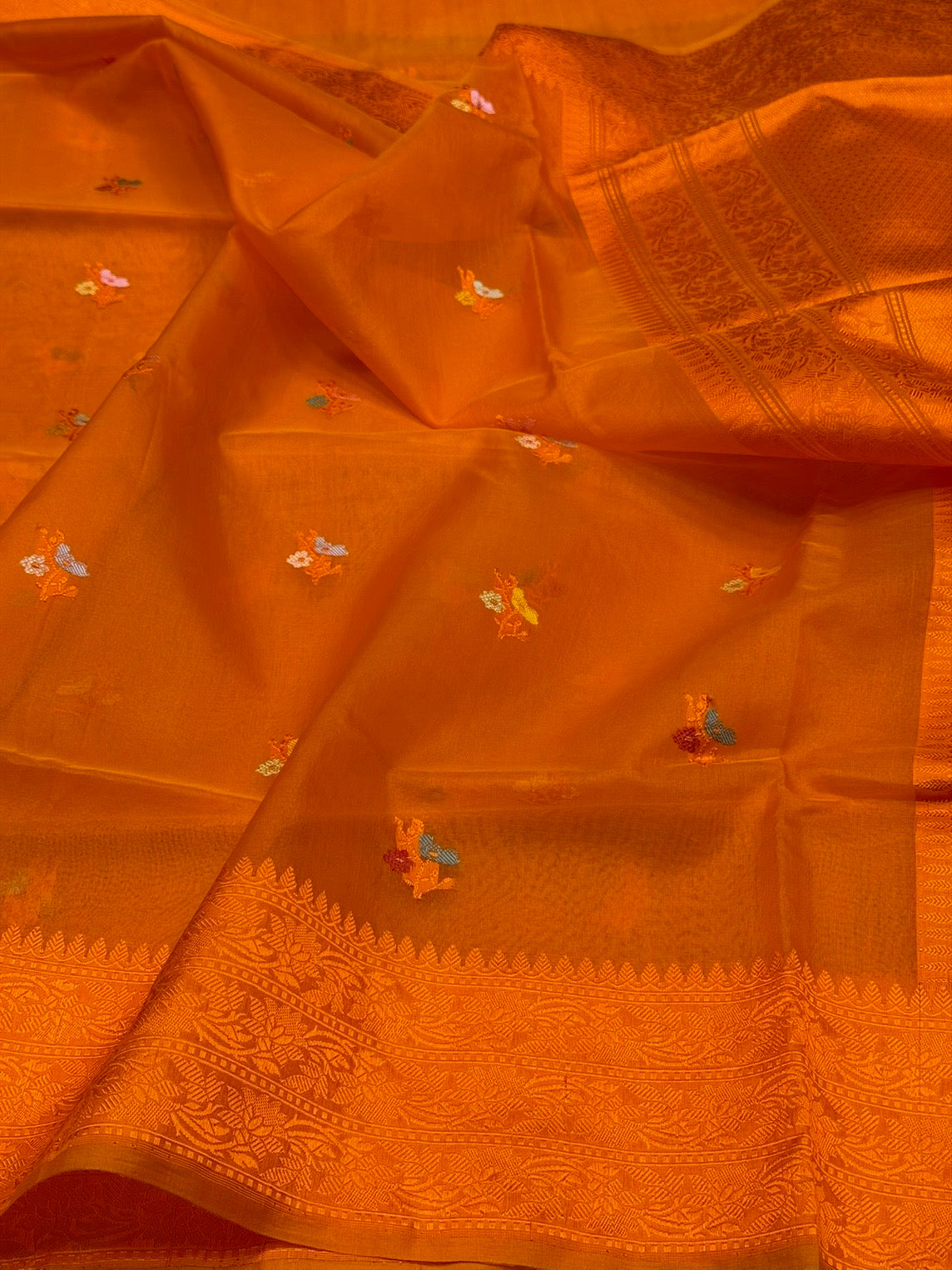 Orange Handwoven Pure Banarasi Organza Silk Saree