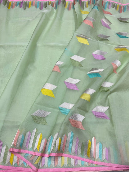 Pista Green Handwoven Pure Organza Silk Saree