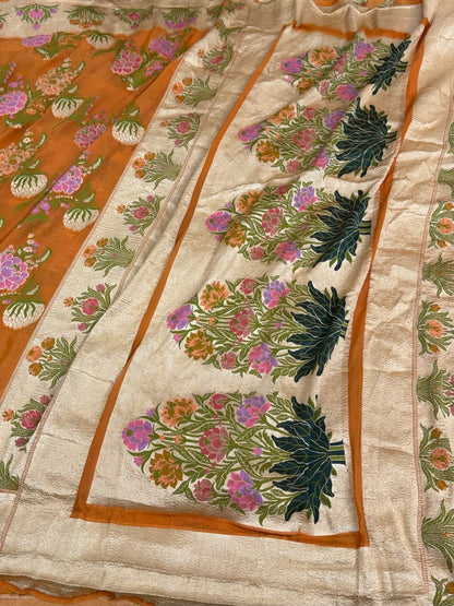 Orange Pure Banarasi Chiffon Georgette Saree