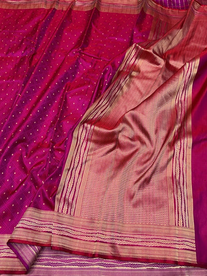 Rani Pink Handwoven Vintage Pure Banarasi Satin Silk Saree
