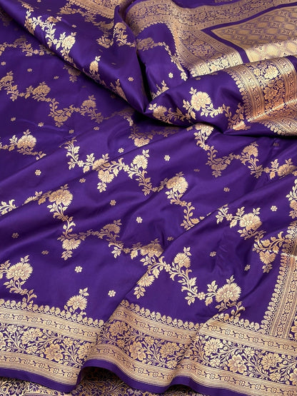 Purple Banarasi Pure Katan Silk Saree