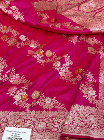 Rani pink Banarasi Minakari Pure Katan Silk Saree