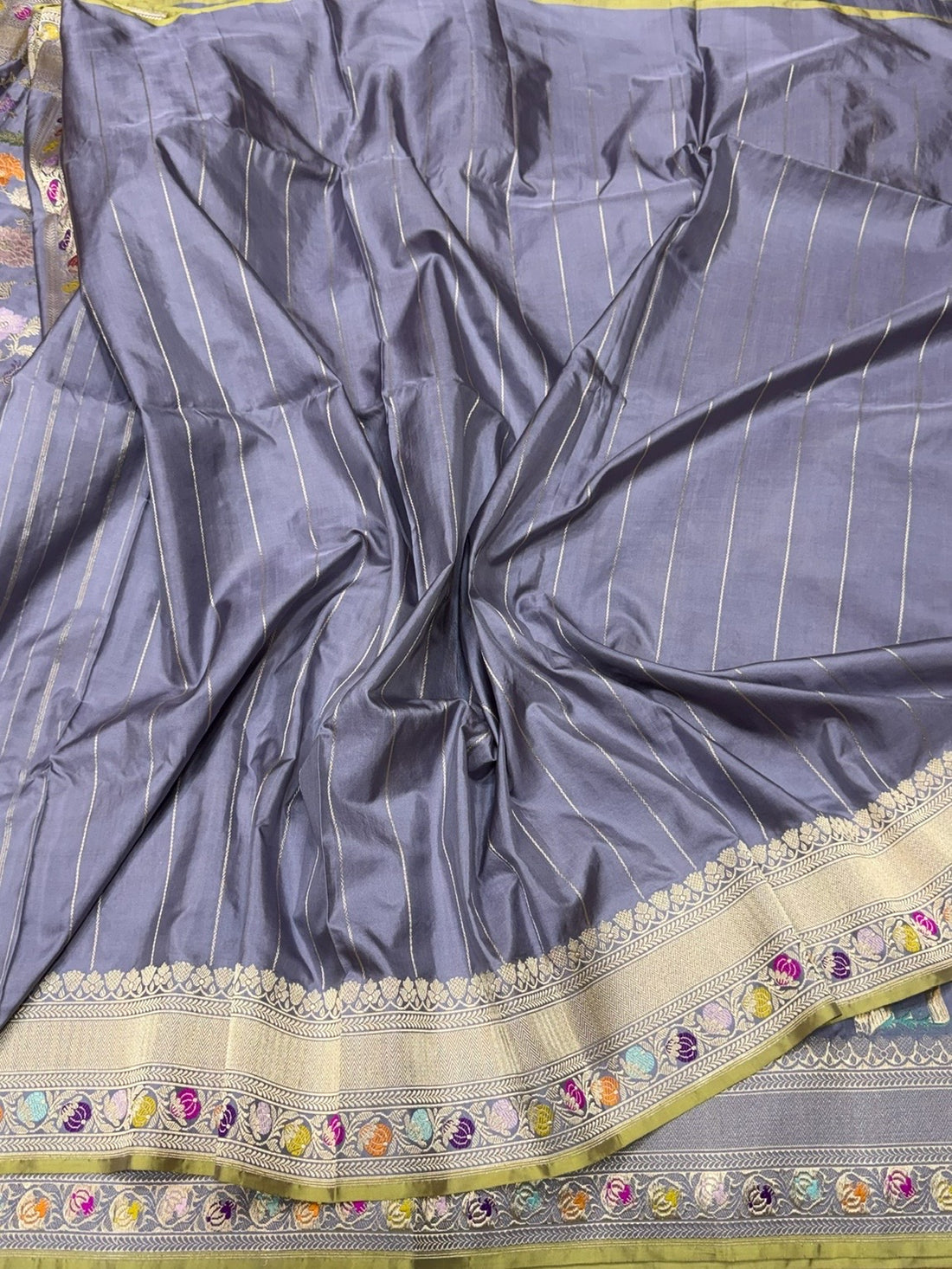 Bluish Grey Handwoven Pure Banarasi Silk Saree