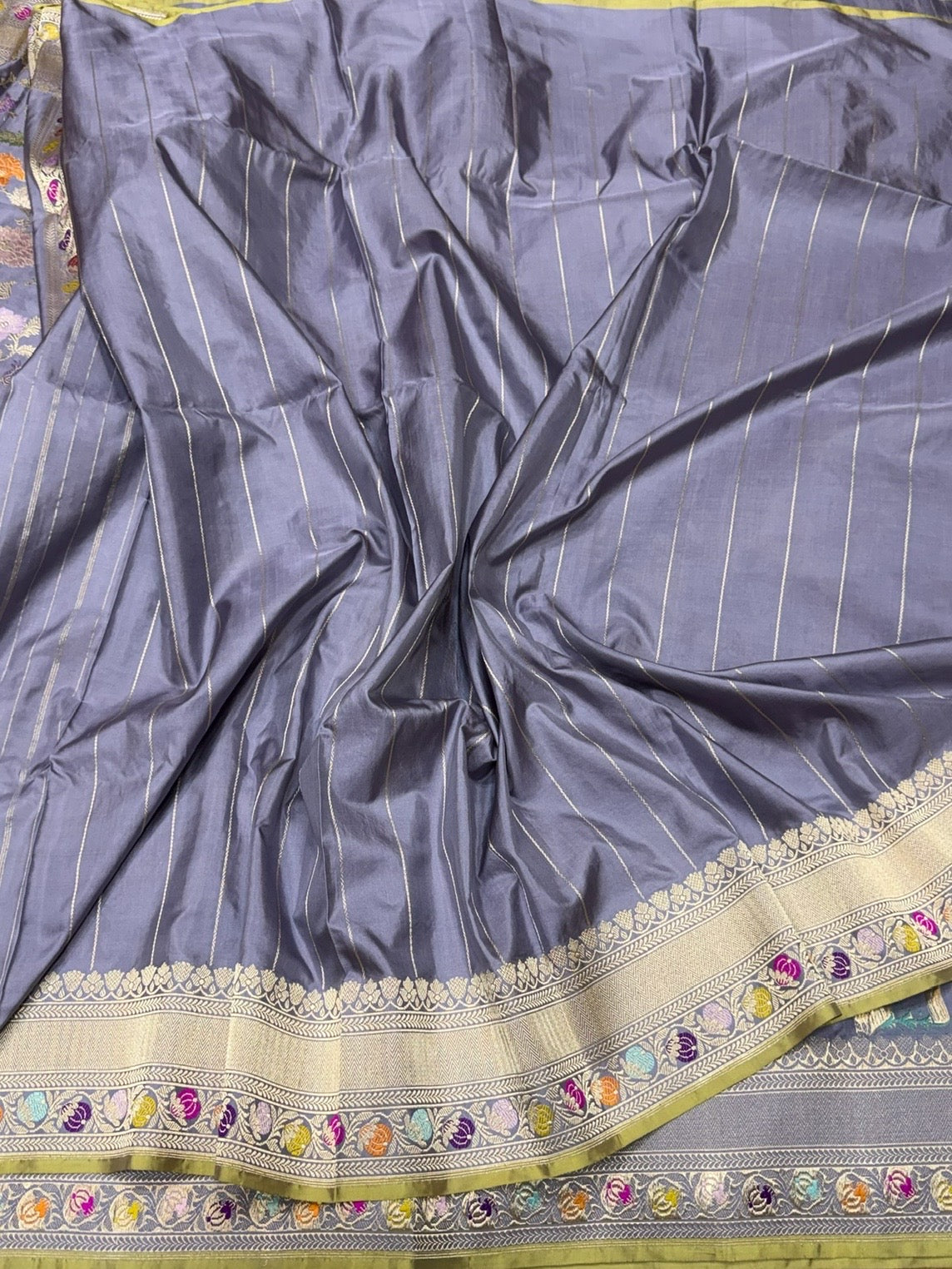 Bluish Grey Handwoven Pure Banarasi Silk Saree