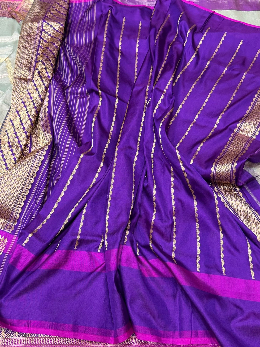 Sea Blue/Purple Handwoven Pure Banarasi Tissue Saree