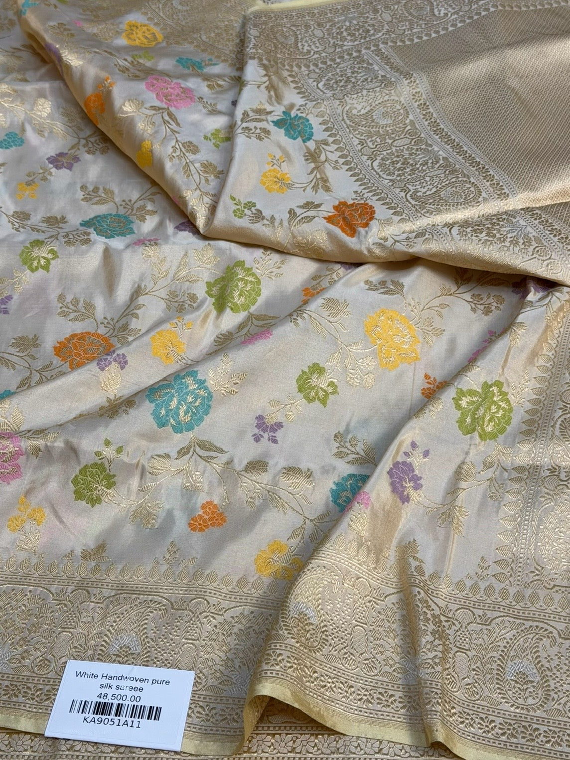 Ivory Handwoven Pure Banarasi Tissue Silk Saree
