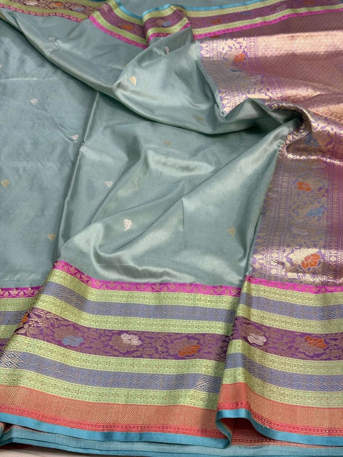 Powder Blue Handwoven Pure Banarasi Silk Saree