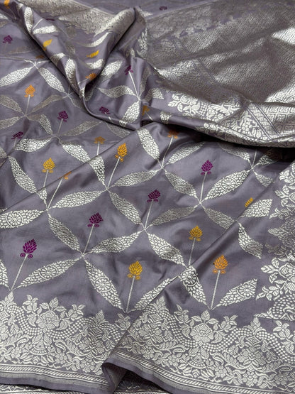 Dusty Lavender Handwoven Pure Banarasi Silk Saree