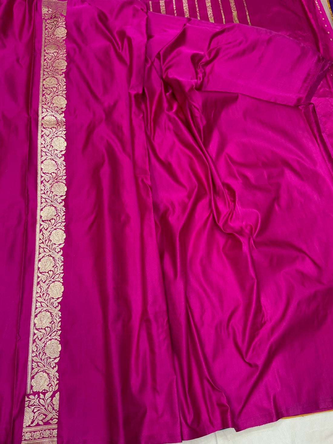 Rani Pink Handwoven Vintage Pure Banarasi Satin Silk Saree