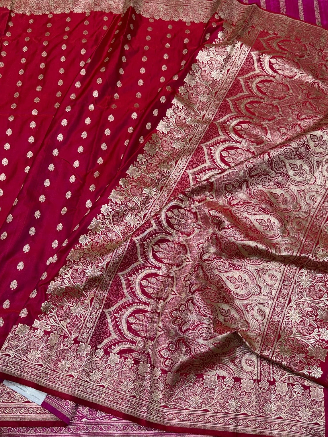 Red Handwoven Vintage Pure Banarasi Satin Silk Saree