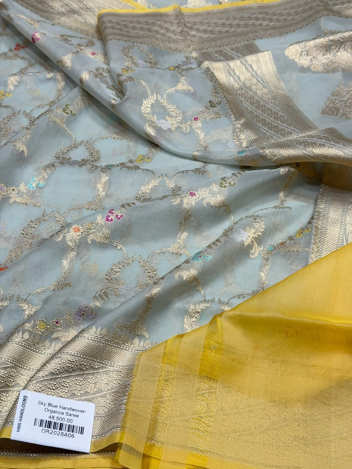Sky Blue Handwoven Pure Organza Silk Saree